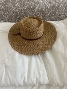Nordstrom Brown Straw Wide-Brim Sun Hat with Dark Brown Band